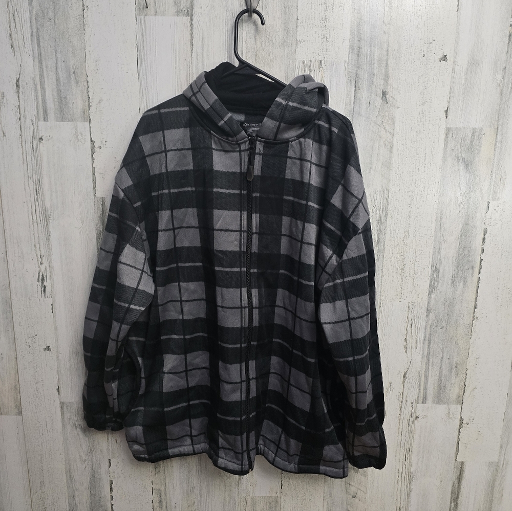Young Usa Plaid Hooded Jacket Black and Gray Fleece Lined Mens Size XXL